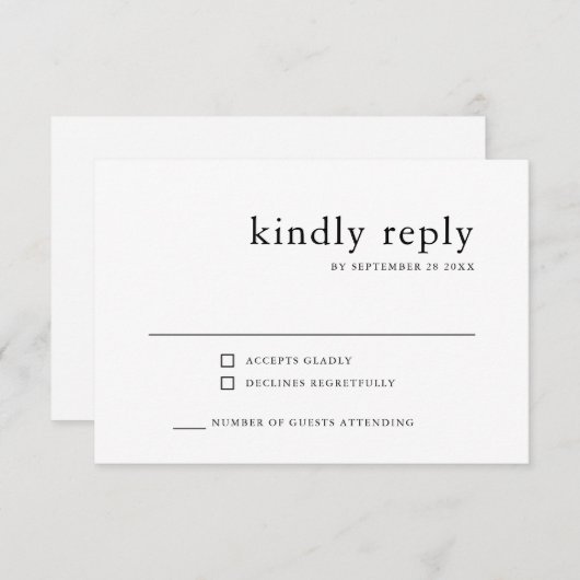 Eenvoudig stijlvol | Zwart-wit bruiloft RSVP Kaartje (Voorkant / Achterkant)