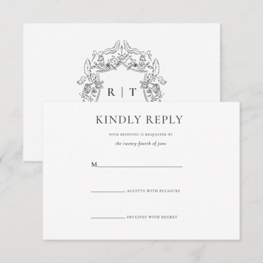 Eenvoudig Stijlvol Zwart Wit Monogram Formele Brui RSVP Kaartje (Voorkant / Achterkant)