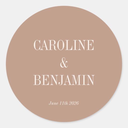 Eenvoudig stijlvolle typografie Elegant Cocoa Wedd Ronde Sticker (Voorkant)