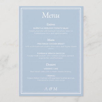 Eenvoudig Stof Blauw Minimalistisch Elegant Trouwm Menu