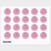 Eenvoudig Stof Roze Roos Monogram Ronde Sticker (Vel)