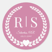 Eenvoudig Stof Roze Roos Monogram Ronde Sticker (Voorkant)