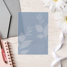 Eenvoudig Stofblauw Vellum met Bladeren Uitnodigingen