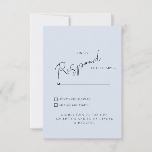 Eenvoudig Stoffig Blauw Bruiloft RSVP Diner & Dans (Voorkant)