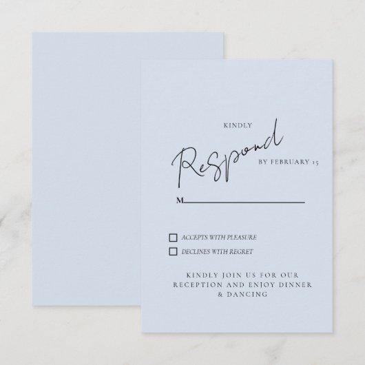 Eenvoudig Stoffig Blauw Bruiloft RSVP Diner & Dans (Voorkant / Achterkant)