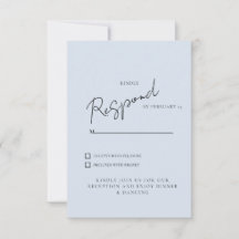 Eenvoudig Stoffig Blauw Bruiloft RSVP Diner & Dans