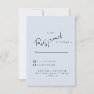 Eenvoudig Stoffig Blauw Bruiloft RSVP Diner & Dans Kaartje