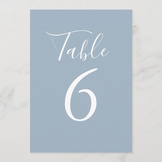 Eenvoudig stoffig blauw chic script tafelnummer (Achterkant)