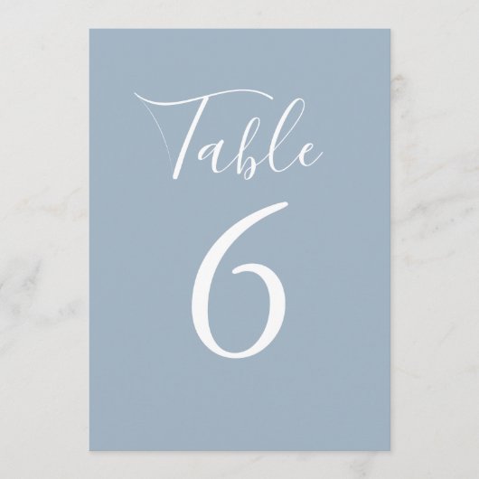 Eenvoudig stoffig blauw chic script tafelnummer (Voorkant)