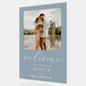 Eenvoudig stoffig blauw chique foto bruiloft welko acryl bord (Hoek)