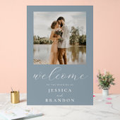 Eenvoudig stoffig blauw chique foto bruiloft welko acryl bord (Huwelijk)