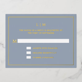 Eenvoudig stoffig blauw monogram elegante bruiloft folie uitnodiging briefkaart