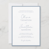 Eenvoudig stoffig blauw randschrift QR Code Weddin Kaart (Voorkant)