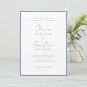 Eenvoudig stoffig blauw randschrift QR Code Weddin Kaart (Staand voorkant)