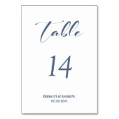 Eenvoudig Stoffig Blauw Tekst Trouwtafel Nummer Kaart (Voorkant)