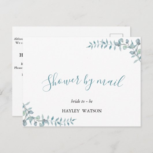 Eenvoudig stoffig blauw Waterverf Vrijgezellenfees Uitnodiging Briefkaart (Voorkant / Achterkant)