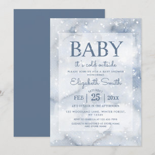 Eenvoudig Stoffig Blauw Winter Baby shower Kaart