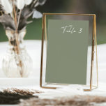 Eenvoudig Stoffig Groen Modern Trouwtafelnummer Kaart<br><div class="desc">De eenvoud van het ontwerp stelt het in staat om moeiteloos elke trouwthema of decorstijl aan te vullen, waardoor het een veelzijdige keuze is voor uw speciale dag. De heldere typografie en het strakke design creëer hebben een moderne en verfijnde uitstraling en zetten de toon voor een gedenkwaardige bruiloft. Ontworpen...</div>
