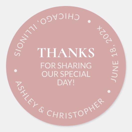 Eenvoudig stoffig Roos bruiloft dank u Ronde Sticker (Voorkant)