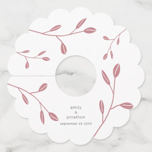 Eenvoudig stoffig Roos laat namen datum bruiloft Wijnglaslabel (Voorkant)