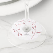 Eenvoudig stoffig Roos laat namen datum bruiloft Wijnglaslabel (Dichtbij)