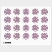 Eenvoudig stoffig Roos Mauve Monogram Ronde Sticker (Vel)