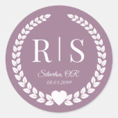 Eenvoudig stoffig Roos Mauve Monogram Ronde Sticker (Voorkant)