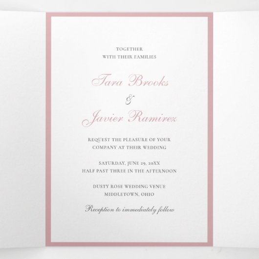 Eenvoudig stoffig Roos Roze Elegant Bruiloft Drieluik Uitnodiging (Binnenkant midden)