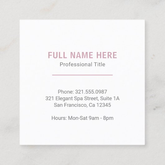 Eenvoudig stoffig Roos Roze Elegant Spa Modern Vierkante Visitekaartje (Achterkant)