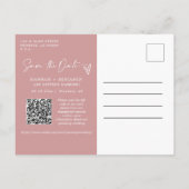 Eenvoudig stoffig roze Boho Save the Date QR Code  Briefkaart (Achterkant)