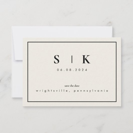 Eenvoudig Strak Monogram Beige Save the Date IV (Voorkant)