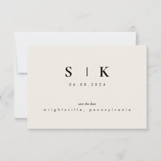 Eenvoudig Strak Monogram Beige Save the Date VI (Voorkant)