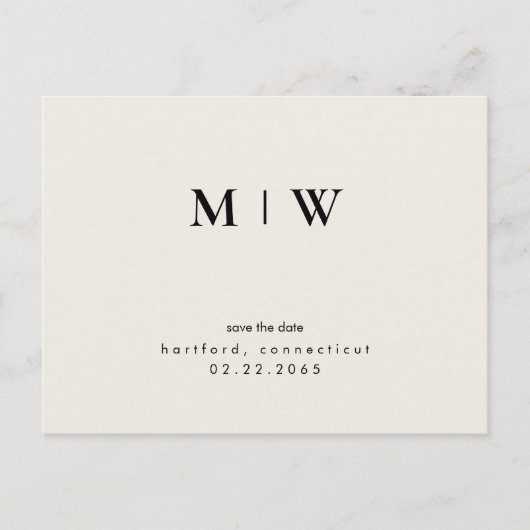 Eenvoudig & Strak Monogram Crème Save the Date Briefkaart (Voorkant)