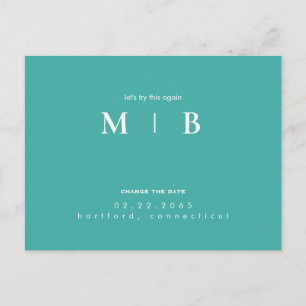 Eenvoudig & Strak Monogram Turquoise Datum Wijzige Aankondigingskaart