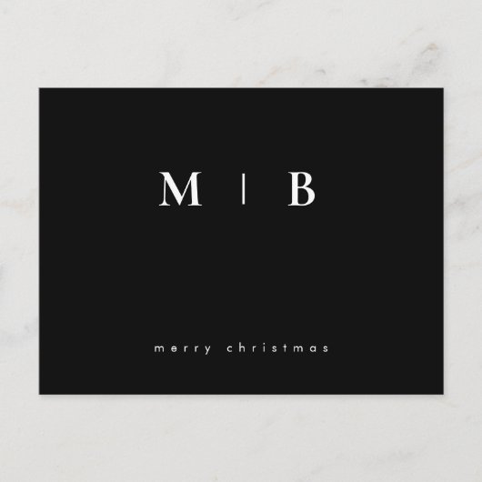 Eenvoudig strak monogram zwart Kerstmis Briefkaart (Voorkant)