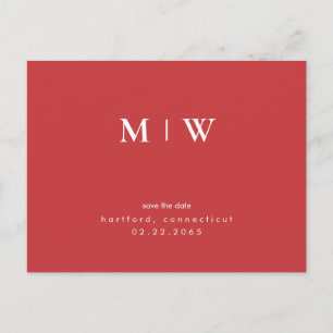 Eenvoudig & Strak Witte Monogram Rode/Witte Bewaar Briefkaart