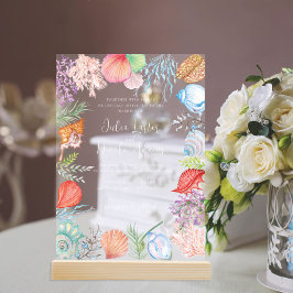 Eenvoudig strand Blue Ocean Seashell bruiloft Acryl Uitnodigingen