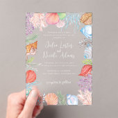 Eenvoudig strand Blue Ocean Seashell bruiloft Acryl Uitnodigingen (Insitu (Draagbaar))