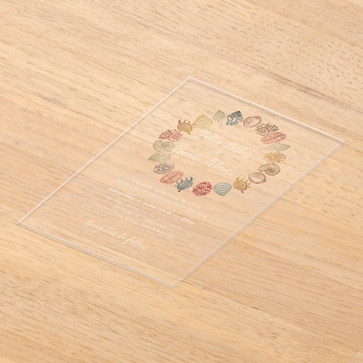 Eenvoudig strand Blue Ocean Seashell bruiloft Acryl Uitnodigingen (Laagn)