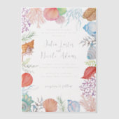 Eenvoudig strand Blue Ocean Seashell bruiloft Vellum Uitnodigingen (Voorkant)