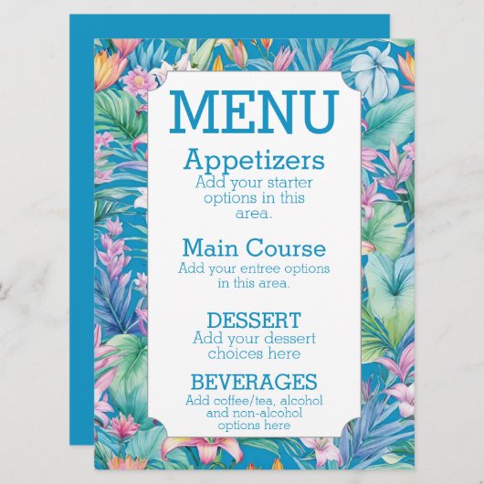 Eenvoudig strand bruiloft menu Tropische bloemen (Voorkant / Achterkant)