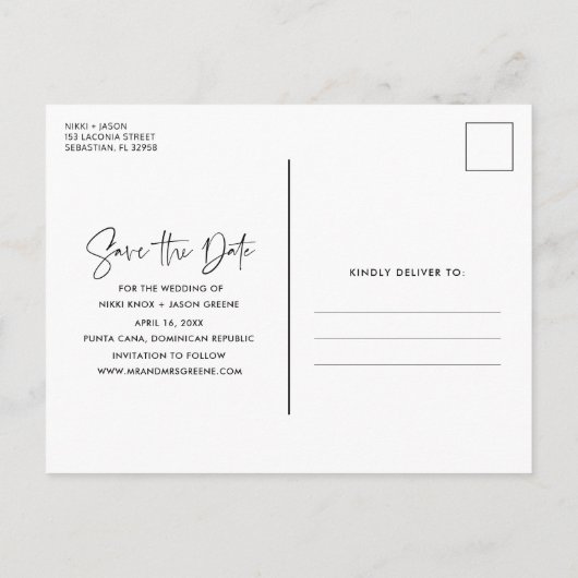 Eenvoudig strand bruiloft Save the Date Aankondigingskaart (Achterkant)