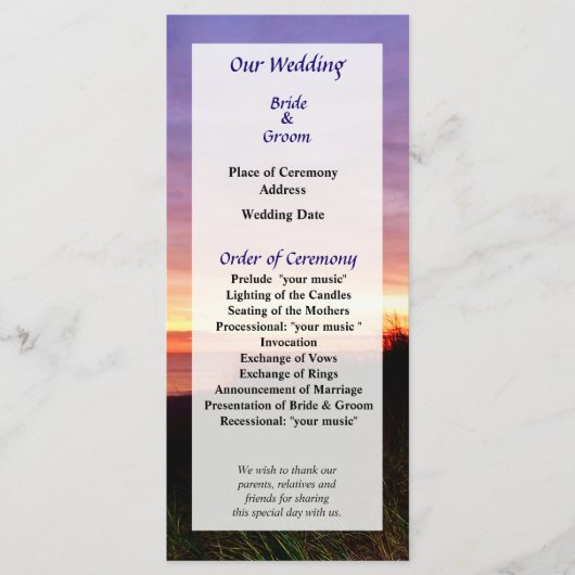Eenvoudig strand op Sunrise Norfolk VA Wedding Pro Programmakaart (Voorkant)