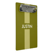 Eenvoudig strepen olijfgroen + jouw naam / ideeën mini klembord (Schuin)
