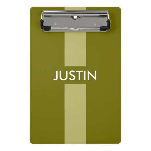 Eenvoudig strepen olijfgroen + jouw naam / ideeën mini klembord (Voorkant)