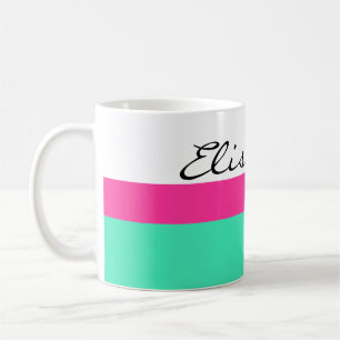 Eenvoudig strepen roze munt + jouw naam / ideeën koffiemok