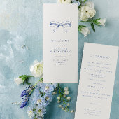 Eenvoudig  strik blauw bruiloft programma programmakaart