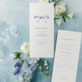 Eenvoudig  strik blauw bruiloft programma programmakaart