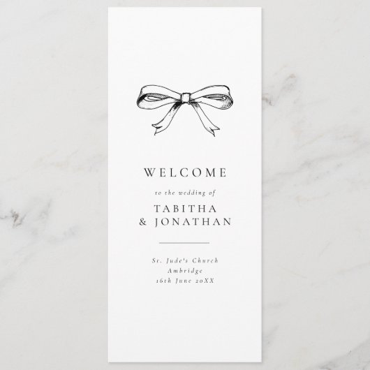 Eenvoudig  strik Classic zwart bruiloft programma Programmakaart (Voorkant)