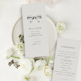 Eenvoudig  strik Classic zwart bruiloft programma Programmakaart